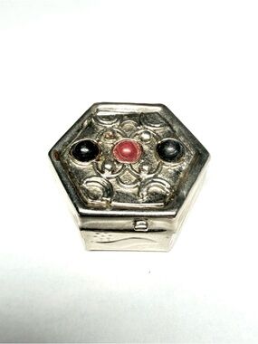Vintage hand made silver-plated hexagonal trinket box with inset stones